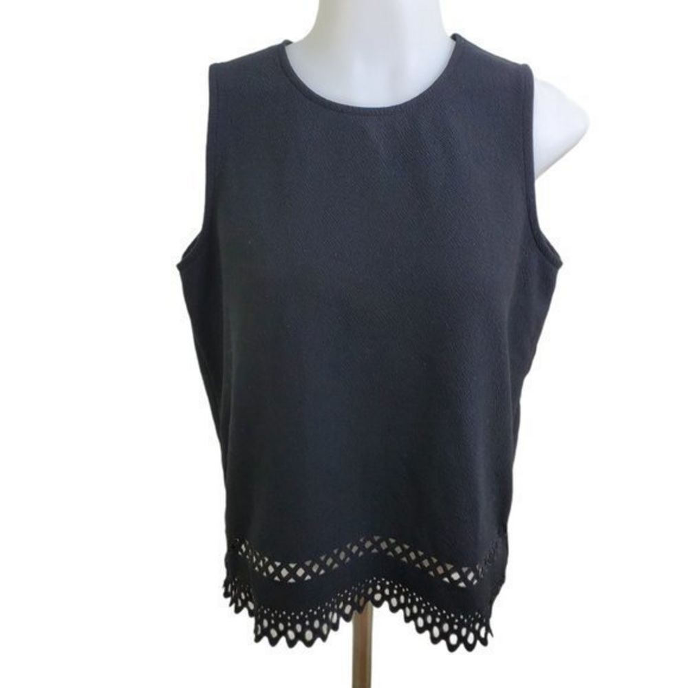 Quiz Tank Top‎ L Black Scallop Laser Cut Sleeveless